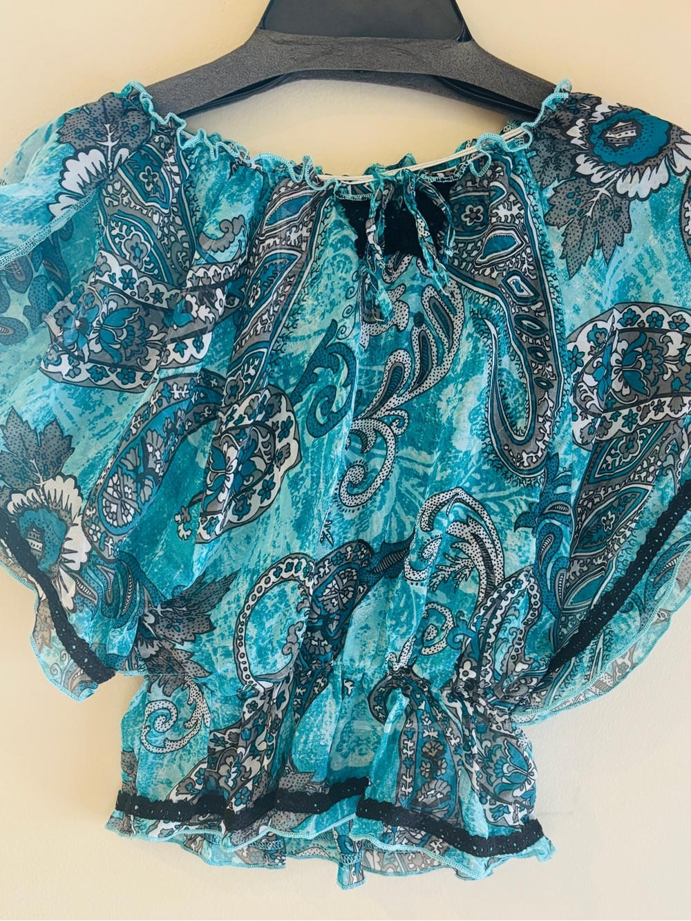 Knitworks Teal Paisley Peasant Blouse - S